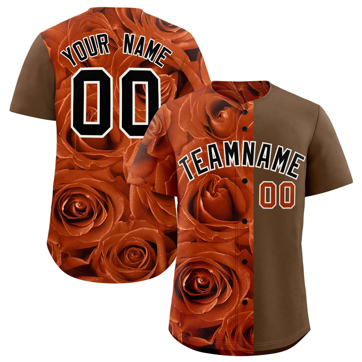 Custom Texas Orange Light Brown Split Rose Print Authentic Baseball Jersey| KXKSHOP