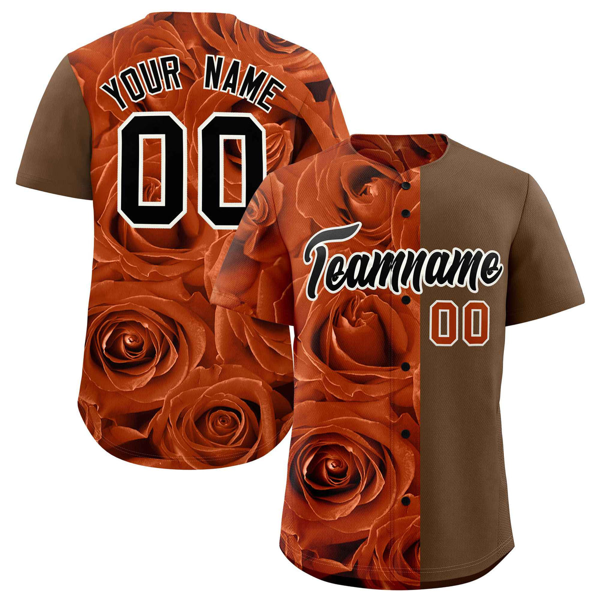 Custom Texas Orange Light Brown Split Rose Print Authentic Baseball Jersey| KXKSHOP