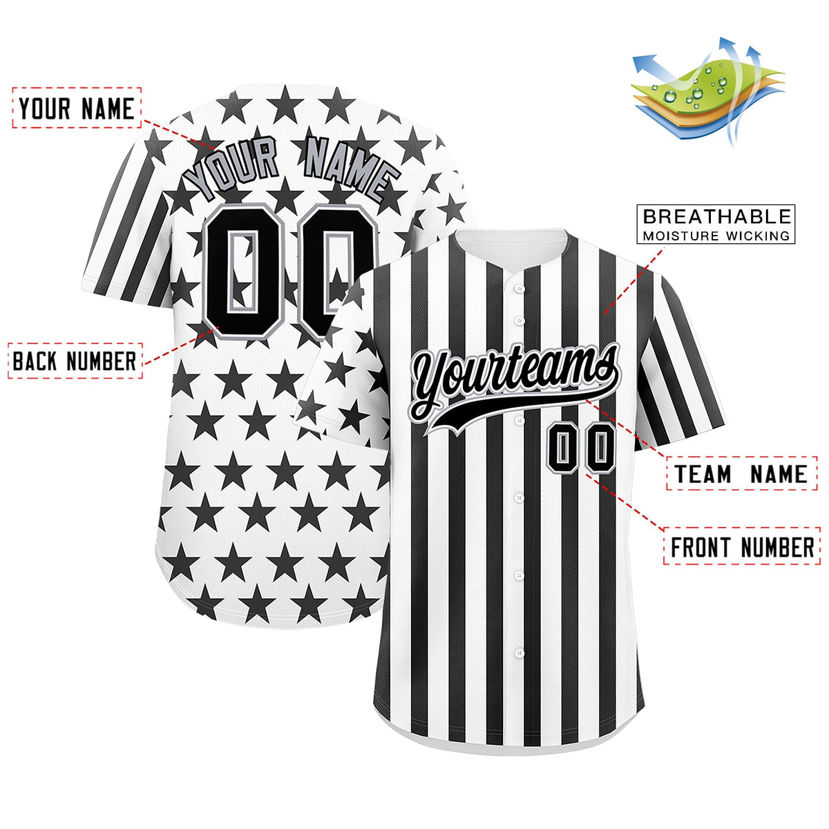 Custom White Black American Flag Graffiti Pattern Baseball Jersey| KXKSHOP