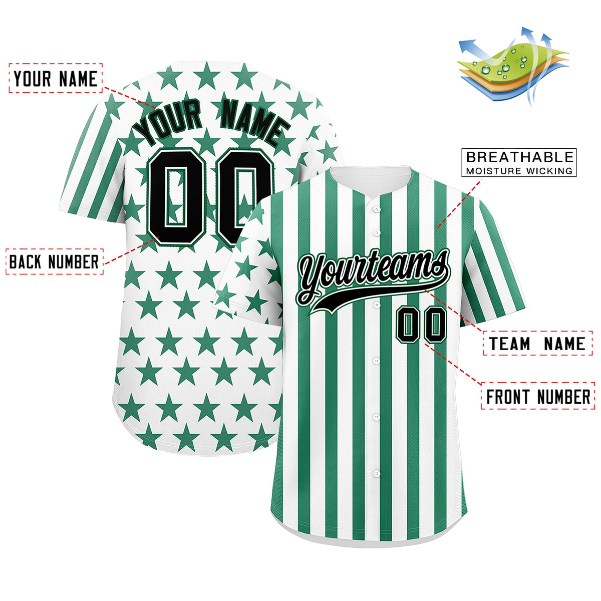 Custom White Kelly Green American Flag Graffiti Pattern Baseball Jersey| KXKSHOP
