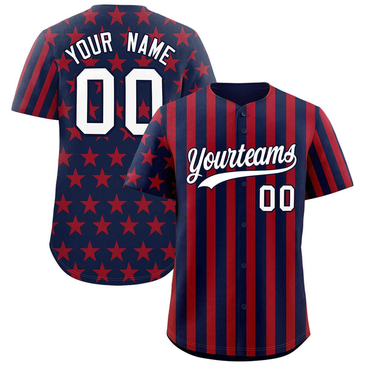 Custom Navy Red American Flag Graffiti Pattern Baseball Jersey| KXKSHOP