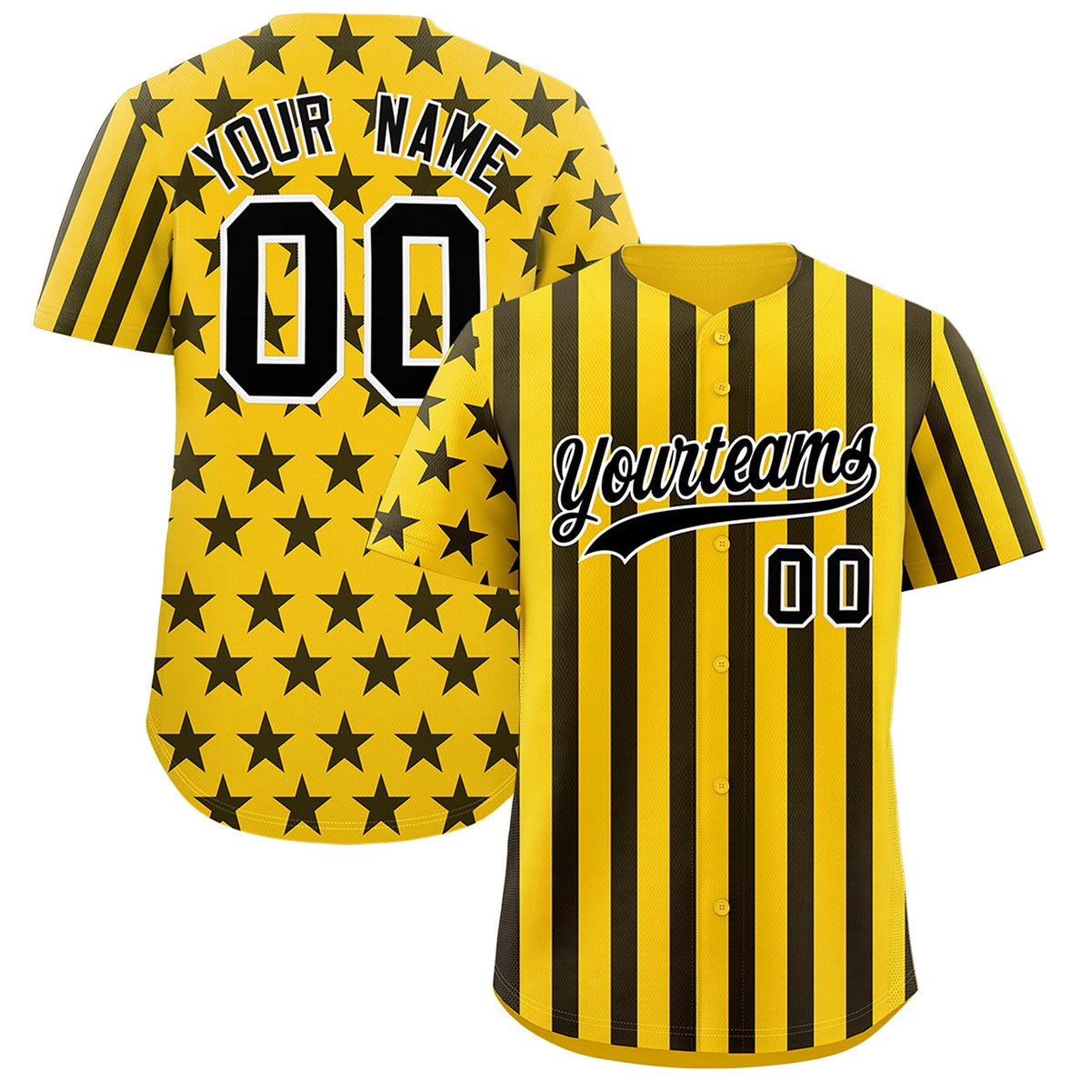 Custom Gold Black American Flag Graffiti Pattern Baseball Jersey| KXKSHOP