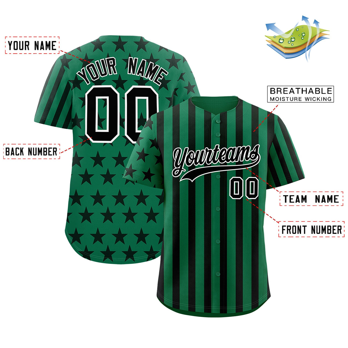 Custom Kelly Green Black American Flag Graffiti Pattern Baseball Jersey| KXKSHOP