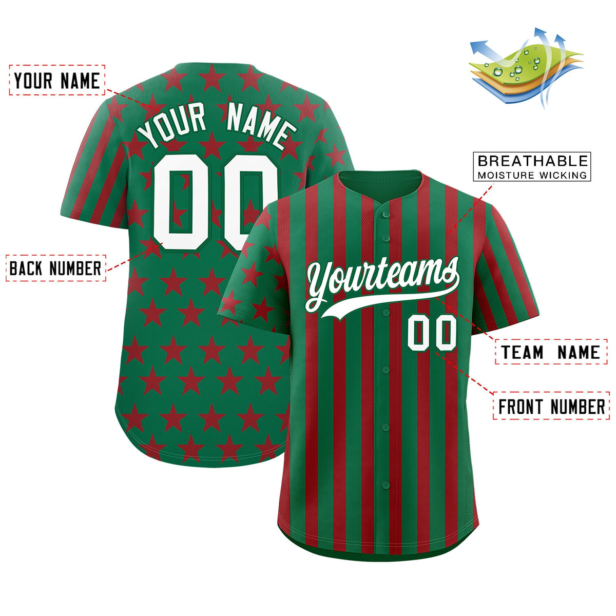 Custom Kelly Green Red American Flag Graffiti Pattern Baseball Jersey| KXKSHOP