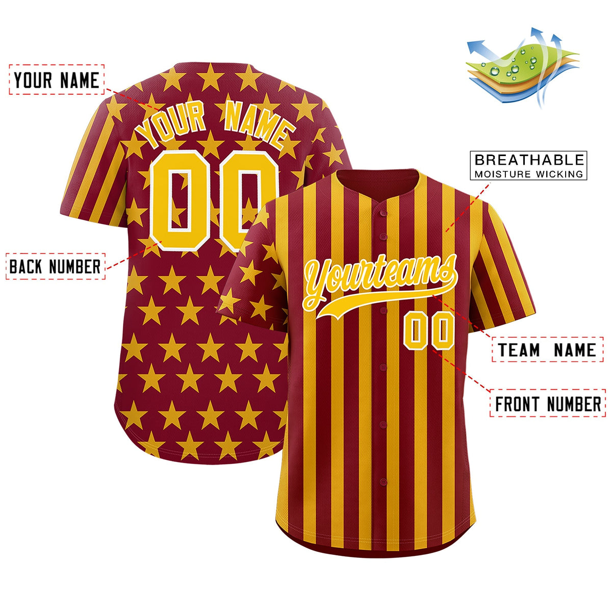 Custom Crimson Gold American Flag Graffiti Pattern Baseball Jersey| KXKSHOP