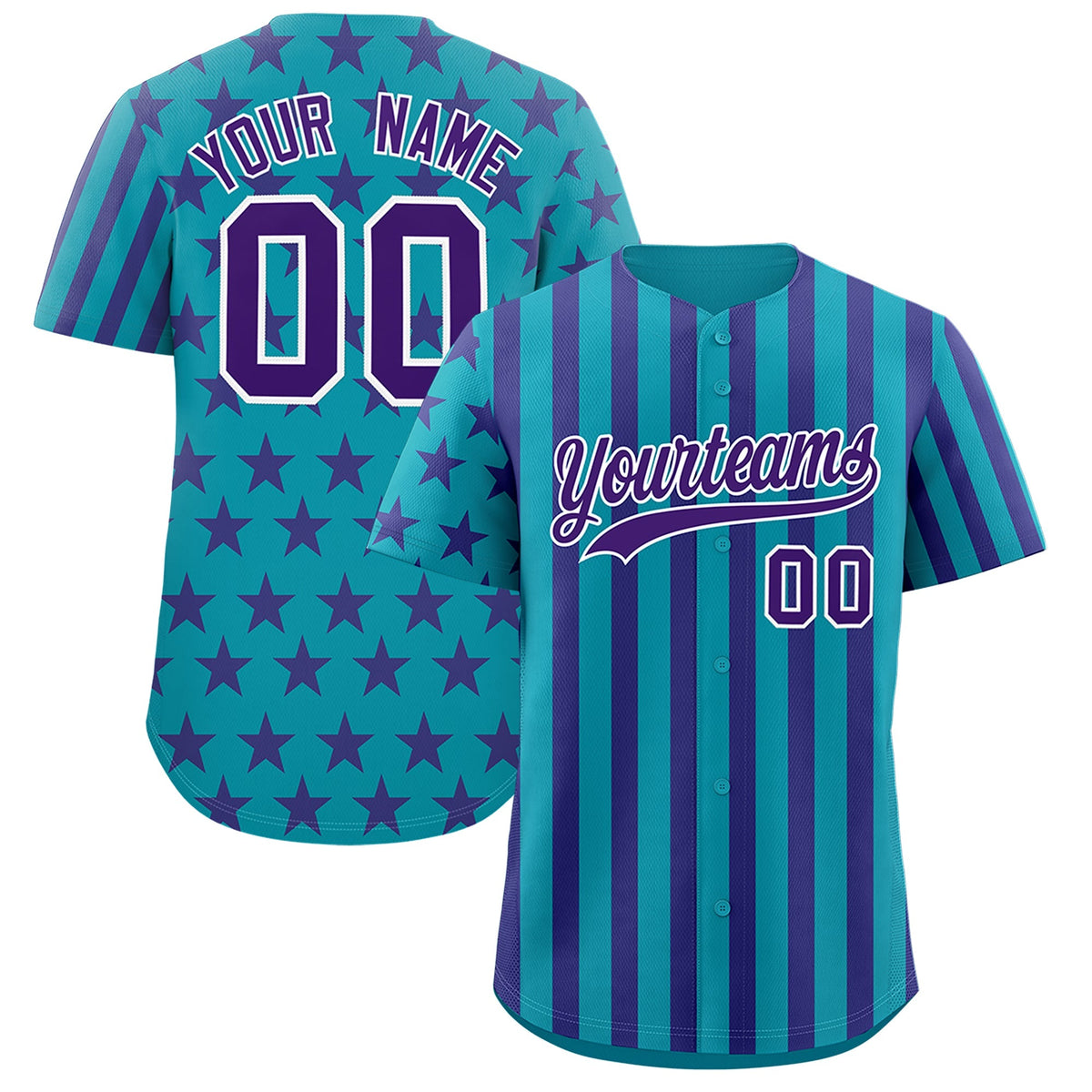 Custom Teal Purple American Flag Graffiti Pattern Baseball Jersey| KXKSHOP