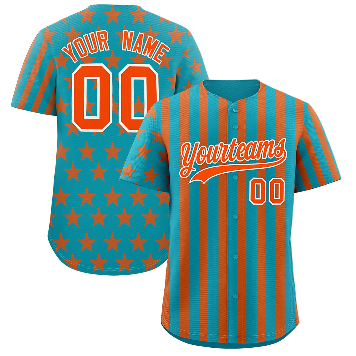 Custom Aqua Orange American Flag Graffiti Pattern Baseball Jersey| KXKSHOP