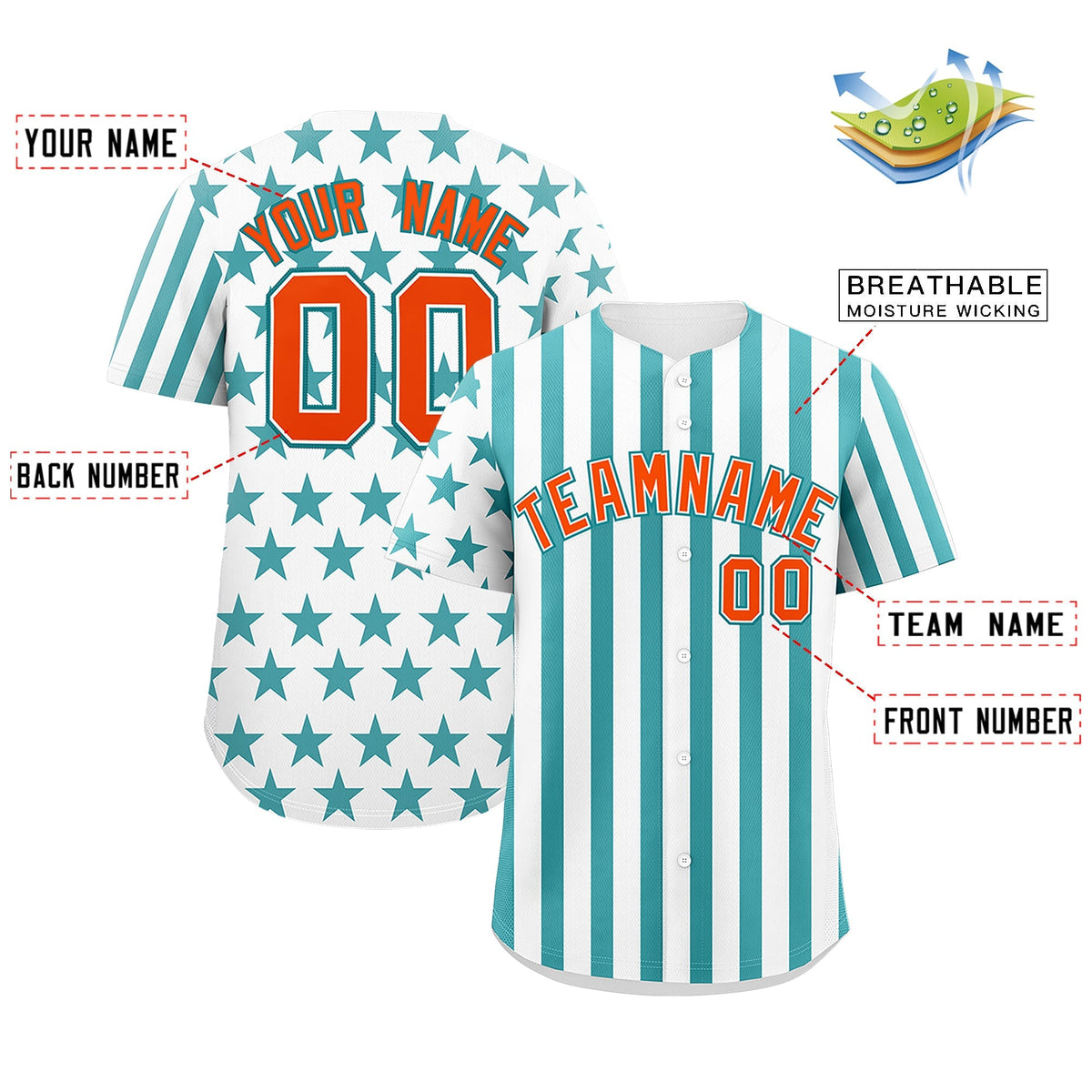 Custom White Aqua American Flag Graffiti Pattern Baseball Jersey| KXKSHOP