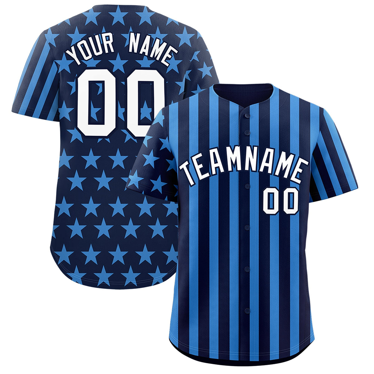 Custom Navy Powder Blue American Flag Graffiti Pattern Baseball Jersey| KXKSHOP