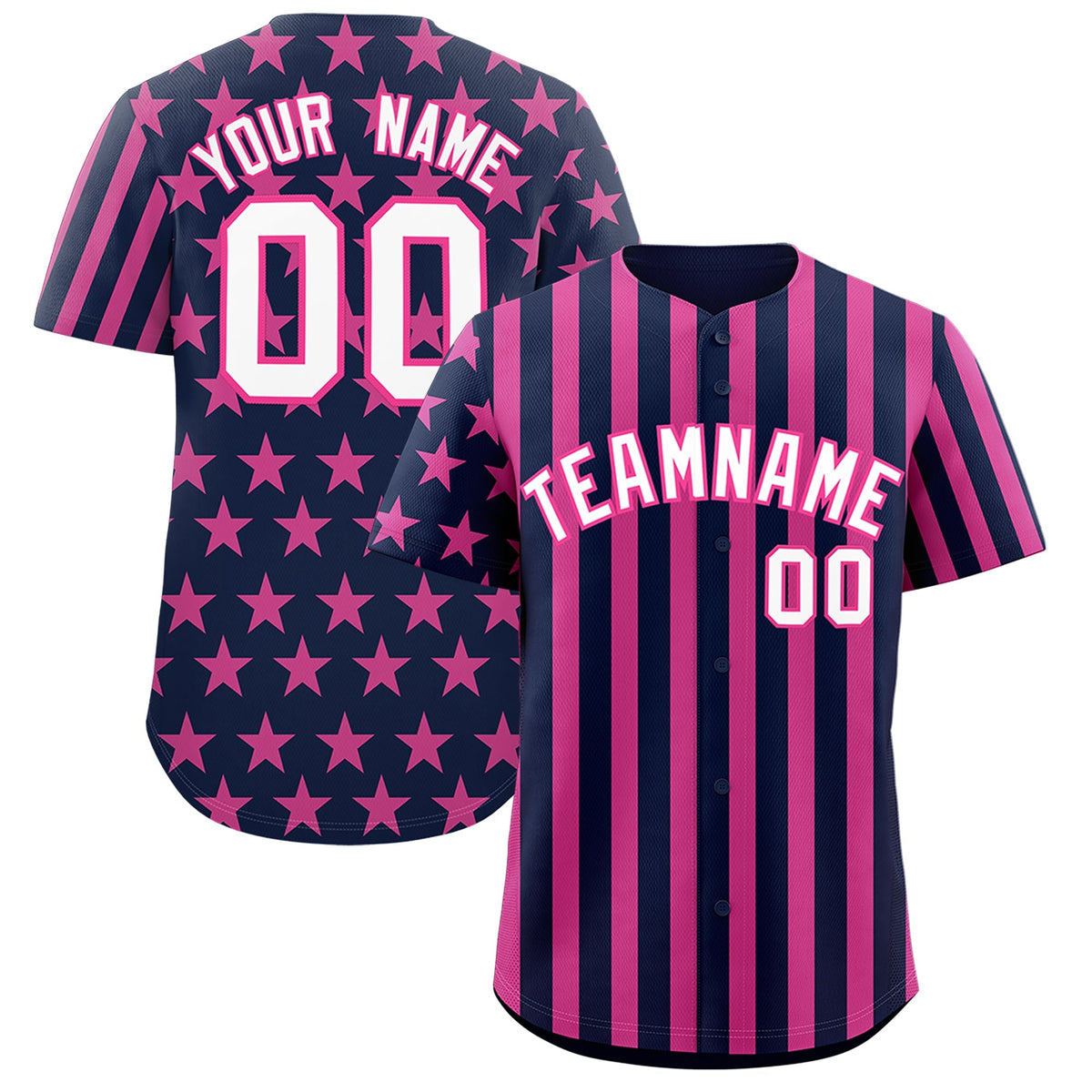 Custom Pink Navy White American Flag Graffiti Pattern Baseball Jersey| KXKSHOP