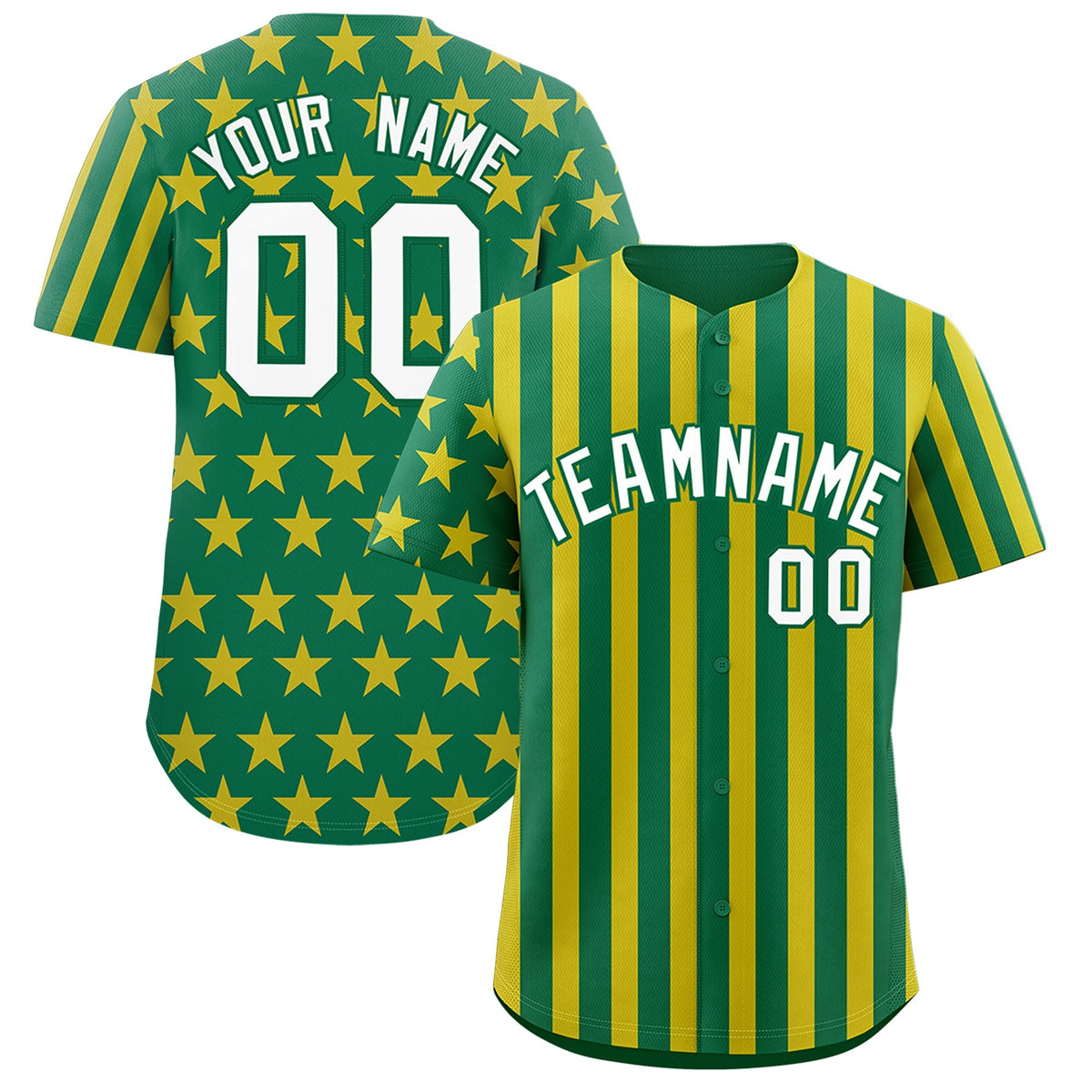 Custom Kelly Green Gold American Flag Graffiti Pattern Baseball Jersey| KXKSHOP