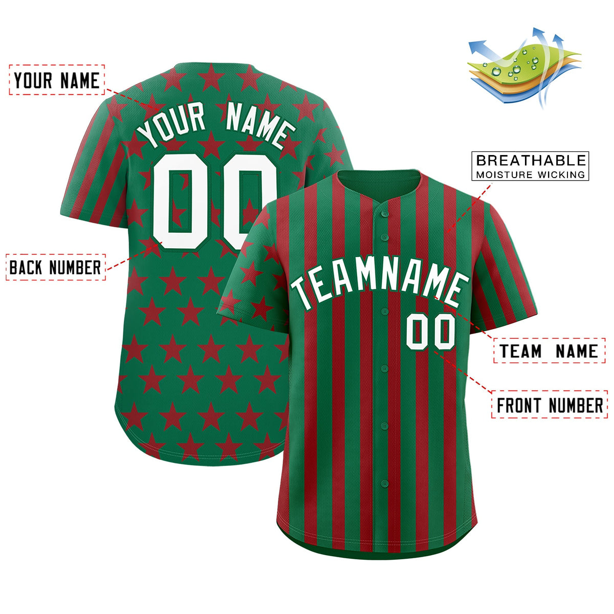 Custom Kelly Green Red American Flag Graffiti Pattern Baseball Jersey| KXKSHOP