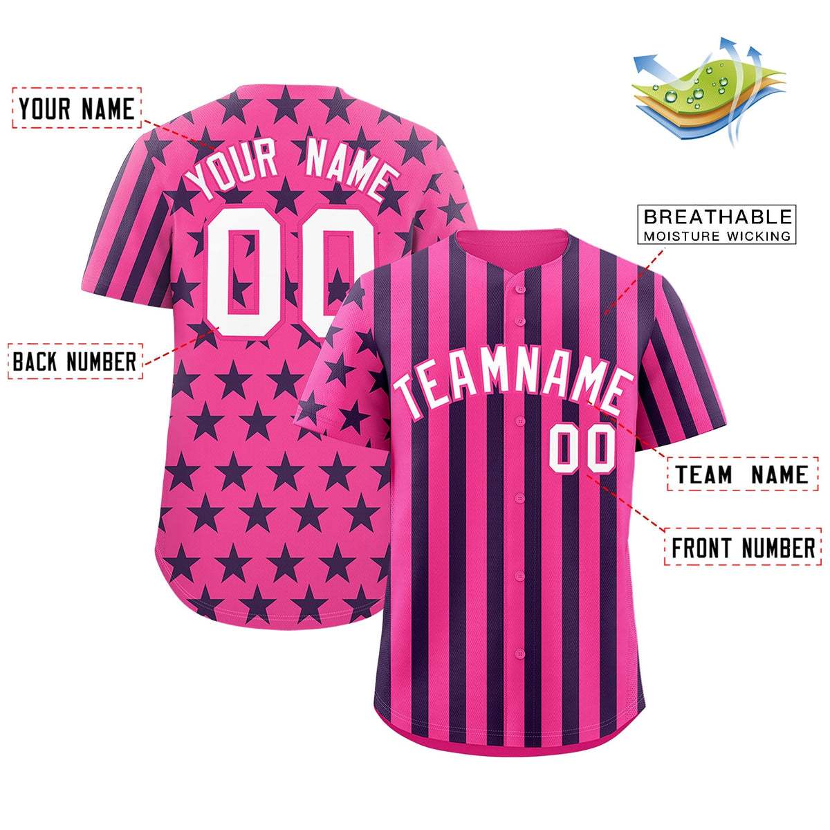 Custom Pink White Navy American Flag Graffiti Pattern Baseball Jersey| KXKSHOP