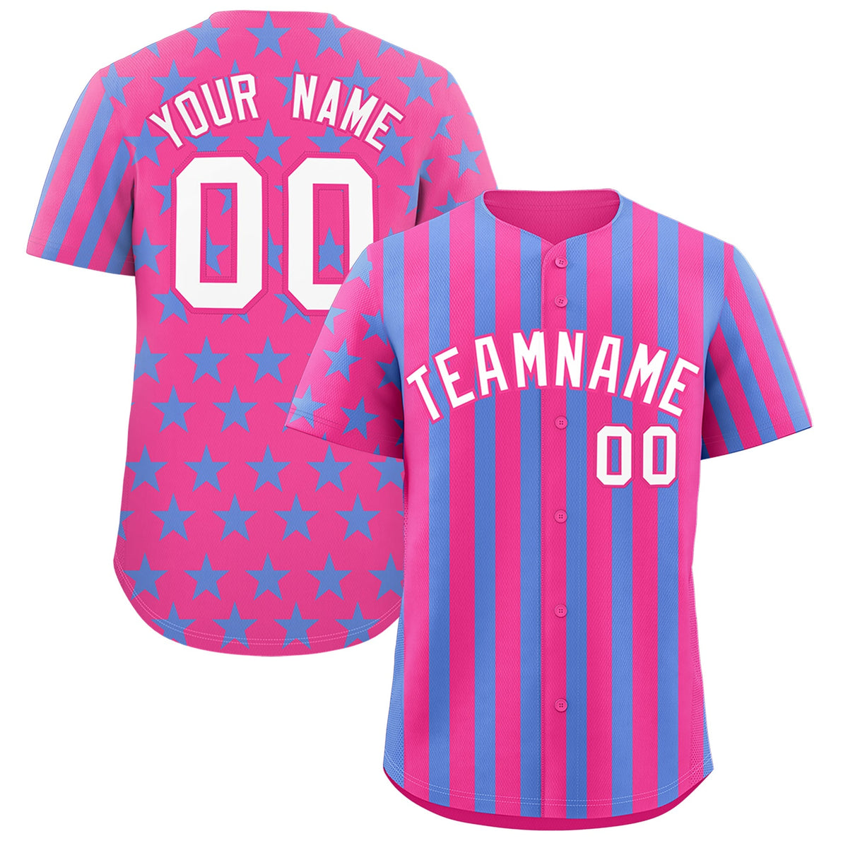 Custom Pink Powder Blue American Flag Graffiti Pattern Baseball Jersey| KXKSHOP