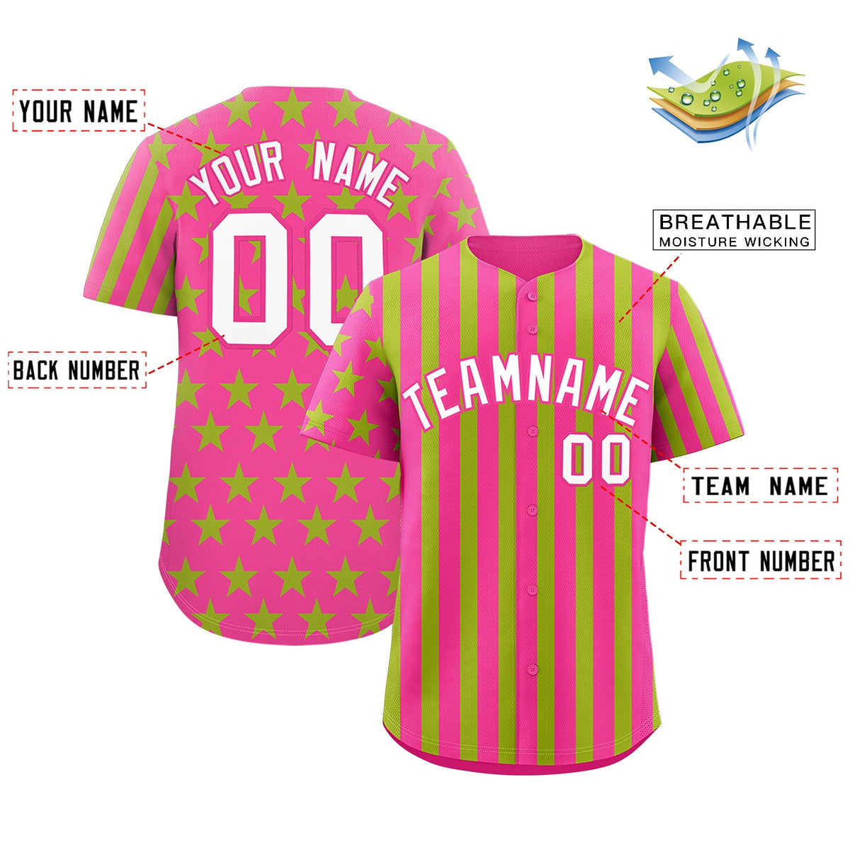 Custom Pink Neon Green American Flag Graffiti Pattern Baseball Jersey| KXKSHOP