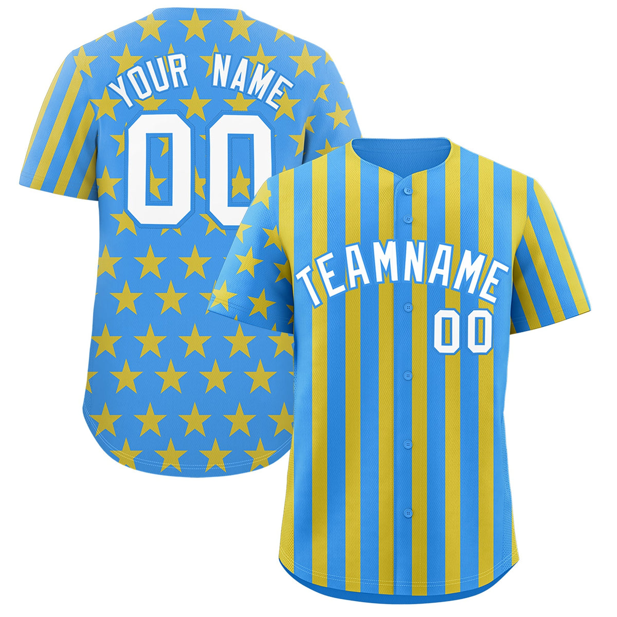 Custom Powder Blue Gold American Flag Graffiti Pattern Baseball Jersey| KXKSHOP