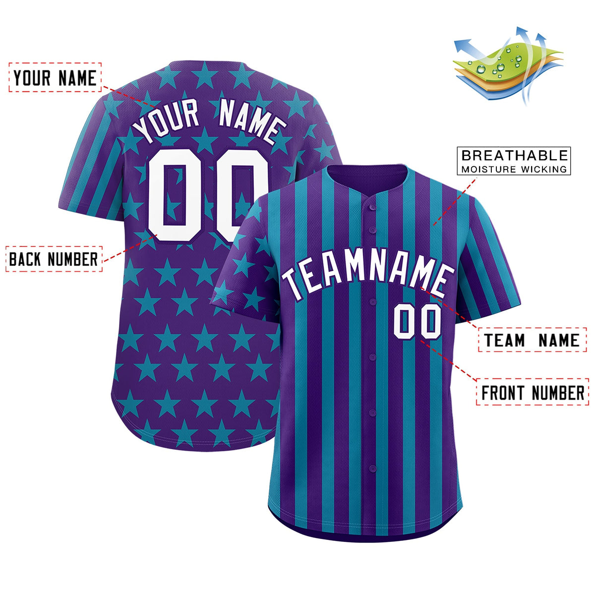 Custom Purple Teal American Flag Graffiti Pattern Baseball Jersey| KXKSHOP