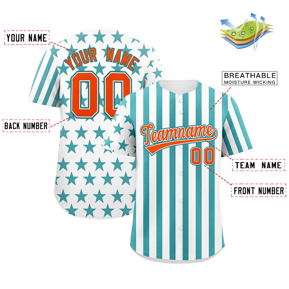 Custom White Aqua American Flag Graffiti Pattern Baseball Jersey| KXKSHOP