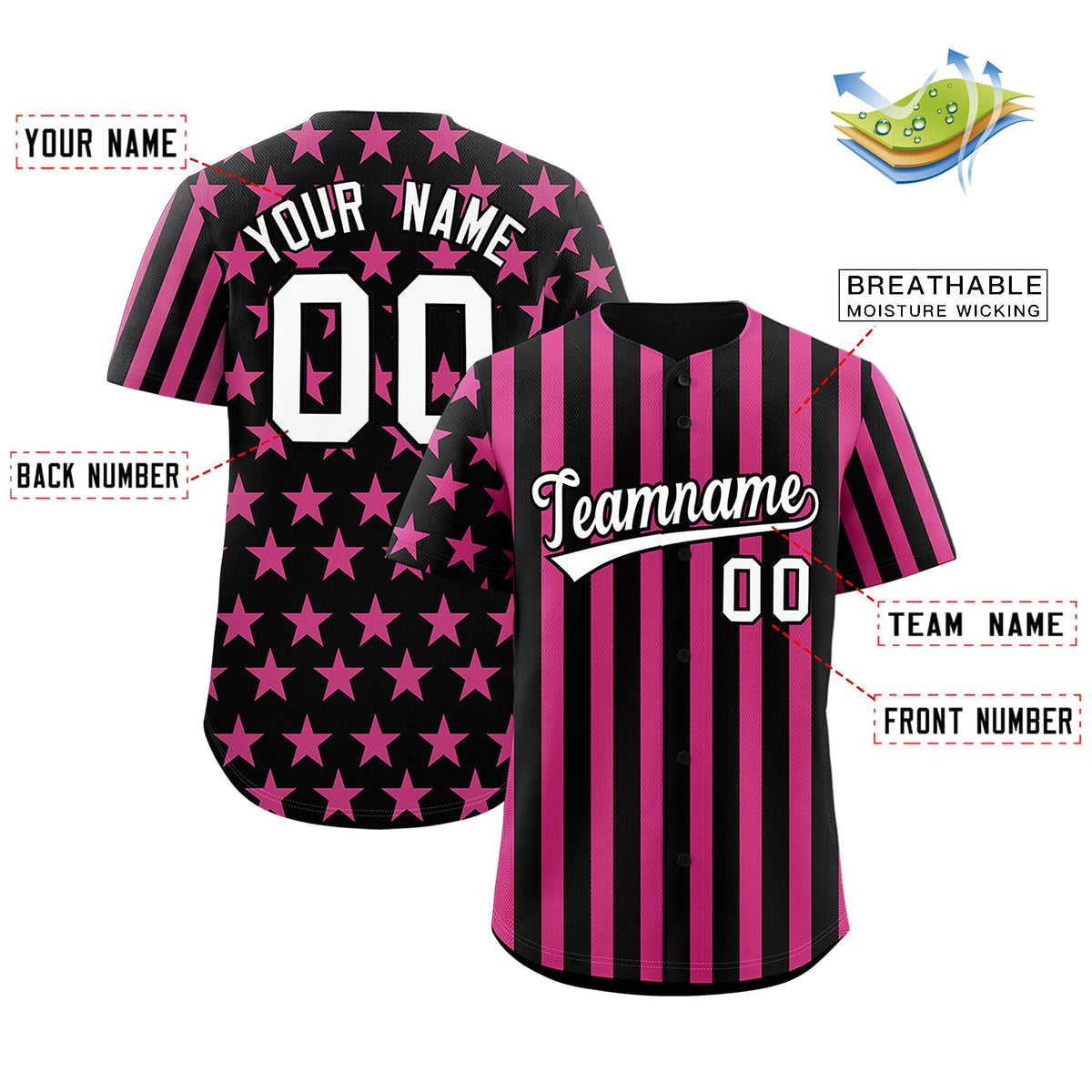 Custom Black Pink American Flag Graffiti Pattern Baseball Jersey| KXKSHOP