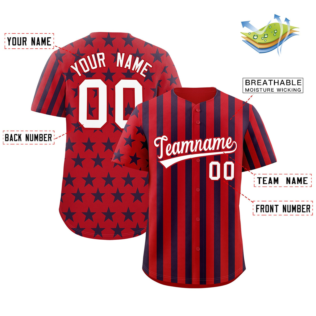 Custom Red Navy White American Flag Graffiti Pattern Baseball Jersey| KXKSHOP