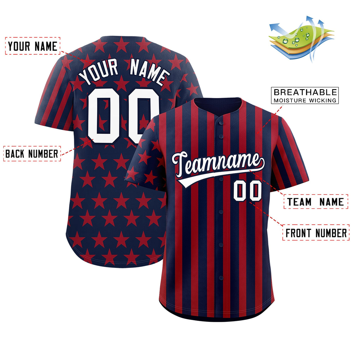 Custom Navy Red American Flag Graffiti Pattern Baseball Jersey| KXKSHOP