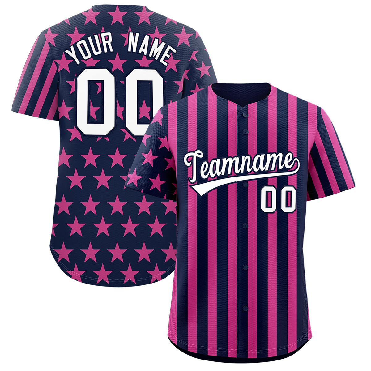 Custom Navy Pink American Flag Graffiti Pattern Baseball Jersey| KXKSHOP