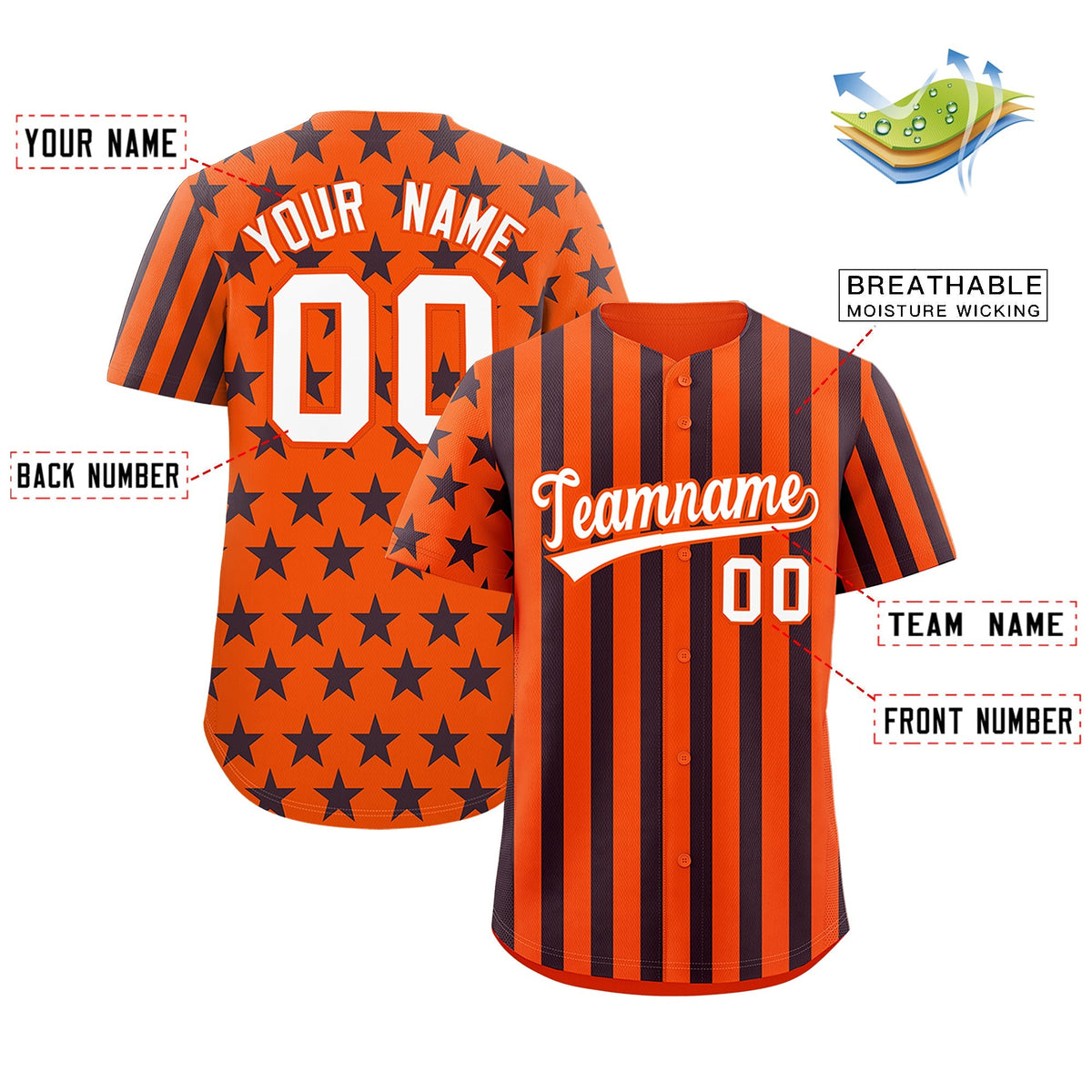 Custom Orange Navy White American Flag Graffiti Pattern Baseball Jersey| KXKSHOP