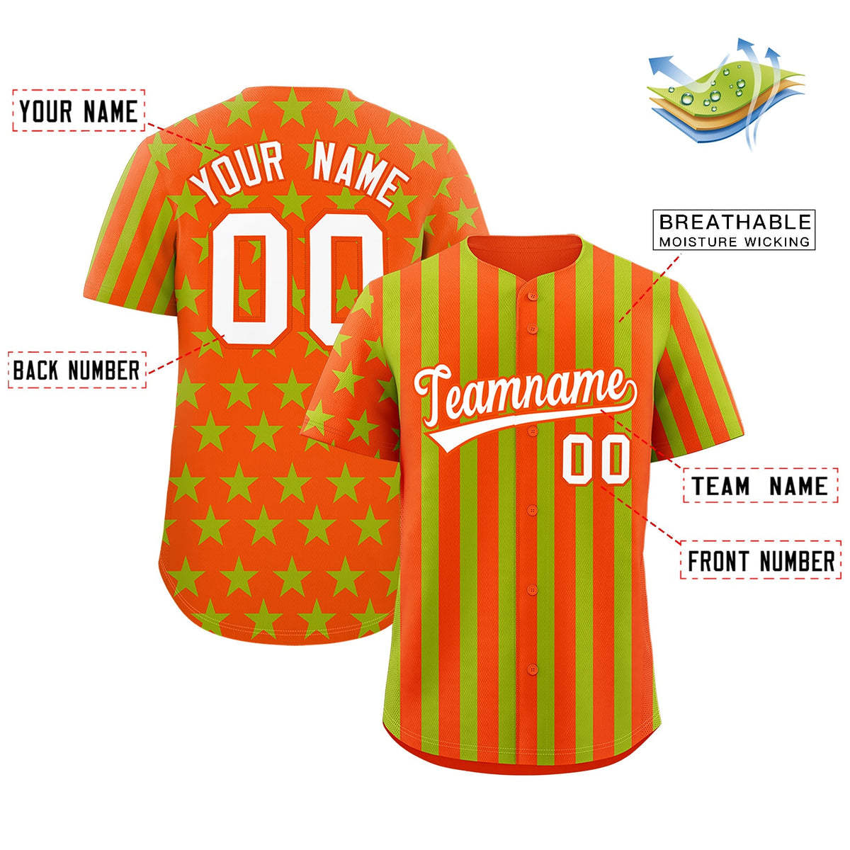 Custom Orange Neon Green American Flag Graffiti Pattern Baseball Jersey| KXKSHOP