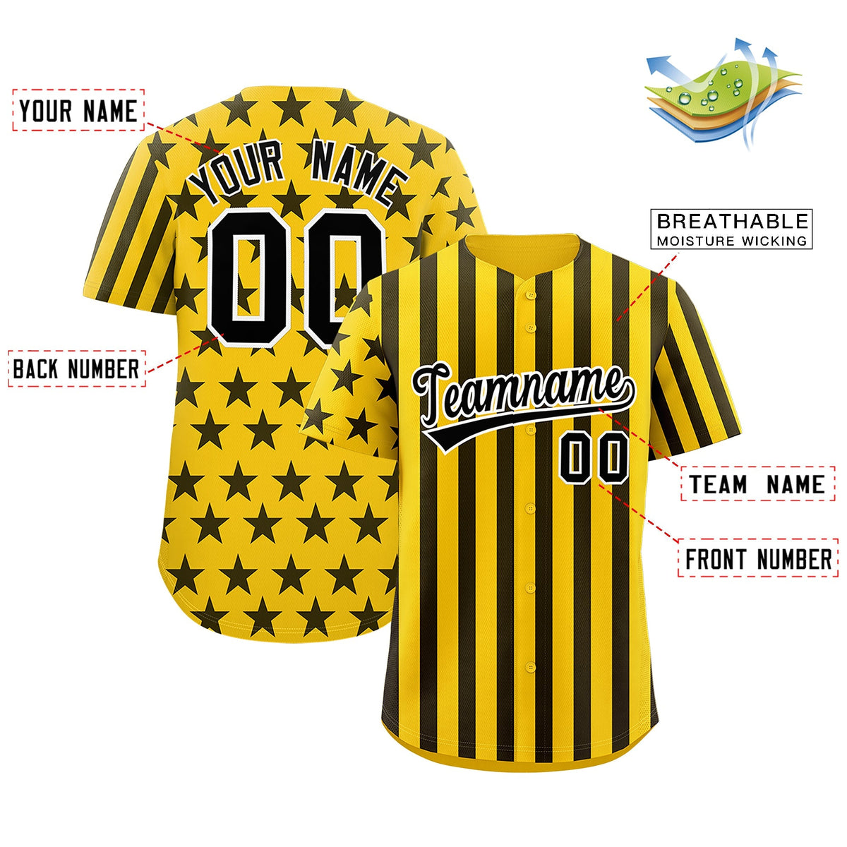 Custom Gold Black American Flag Graffiti Pattern Baseball Jersey| KXKSHOP