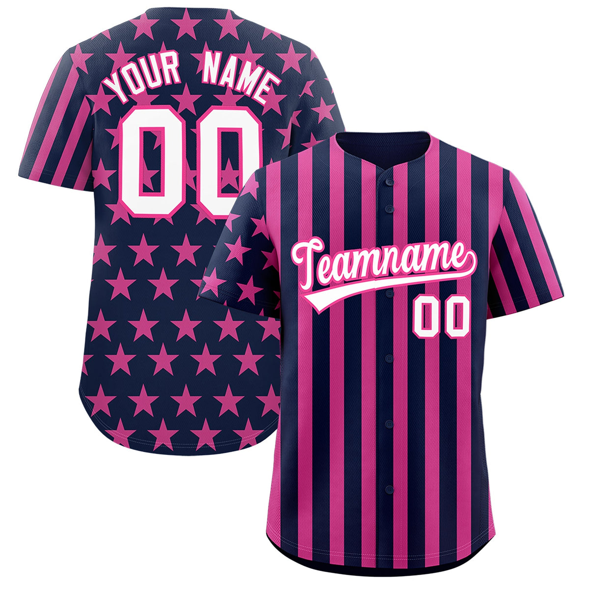Custom Pink Navy White American Flag Graffiti Pattern Baseball Jersey| KXKSHOP