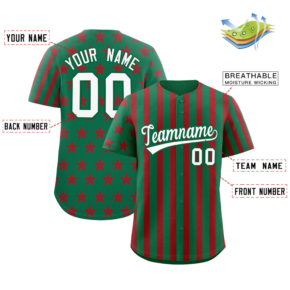 Custom Kelly Green Red American Flag Graffiti Pattern Baseball Jersey| KXKSHOP