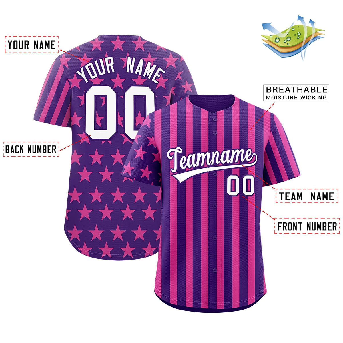 Custom Purple Pink American Flag Graffiti Pattern Baseball Jersey| KXKSHOP