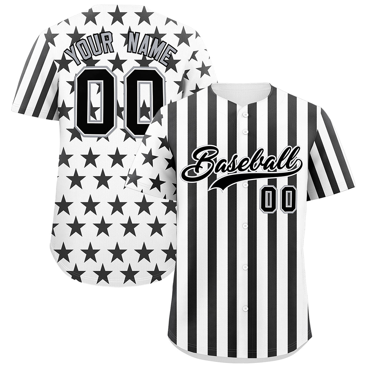 Custom White Black American Flag Graffiti Pattern Baseball Jersey| KXKSHOP