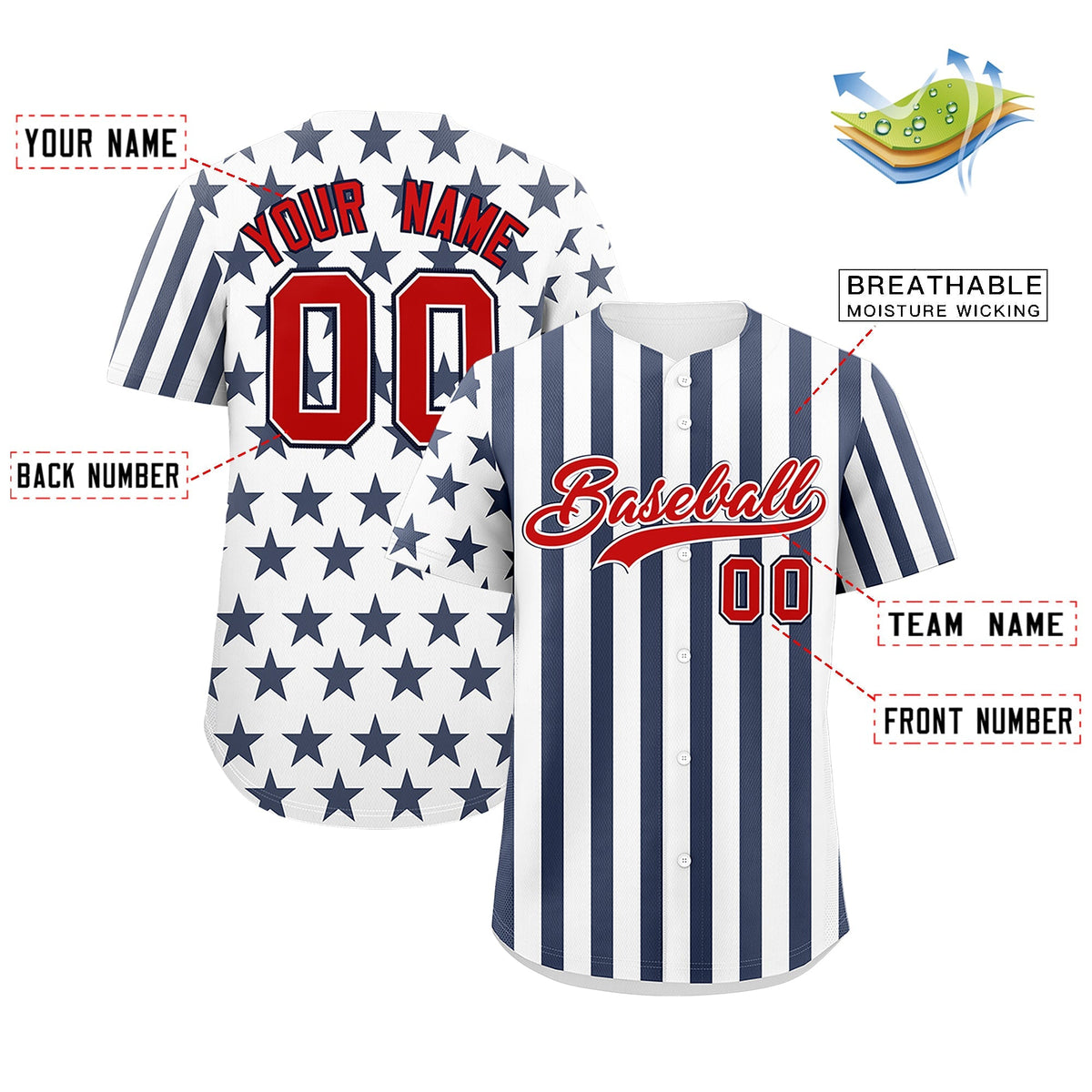 Custom White Navy American Flag Graffiti Pattern Baseball Jersey| KXKSHOP