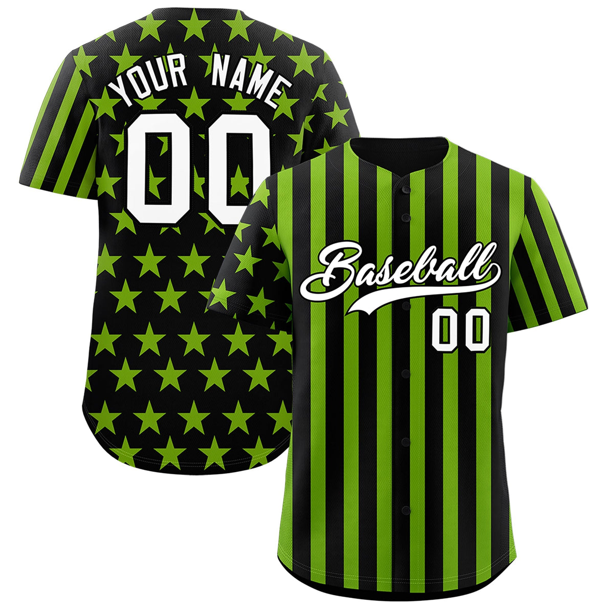 Custom Black Neon Green American Flag Graffiti Pattern Baseball Jersey| KXKSHOP