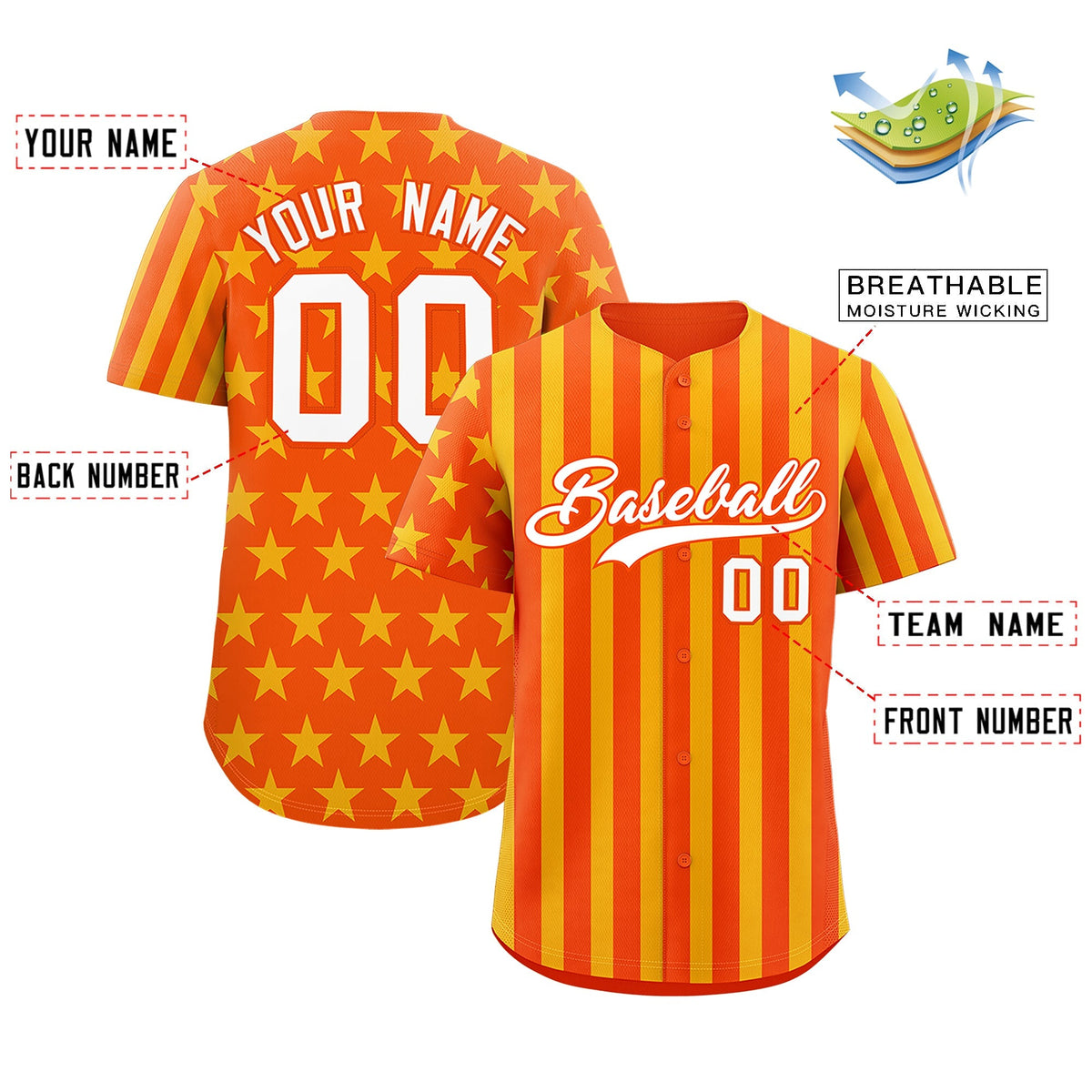 Custom Orange Gold American Flag Graffiti Pattern Baseball Jersey| KXKSHOP