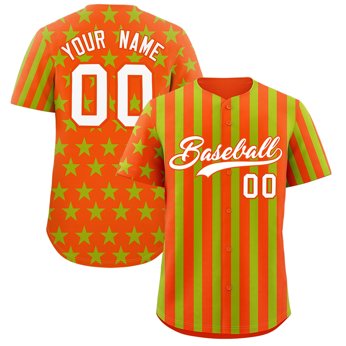 Custom Orange Neon Green American Flag Graffiti Pattern Baseball Jersey| KXKSHOP