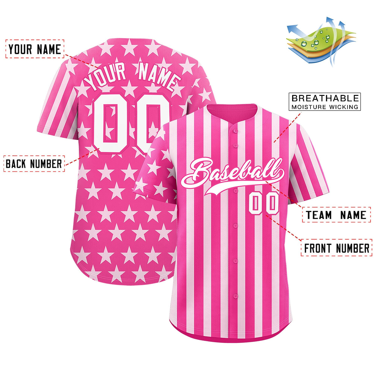 Custom Pink White American Flag Graffiti Pattern Baseball Jersey| KXKSHOP