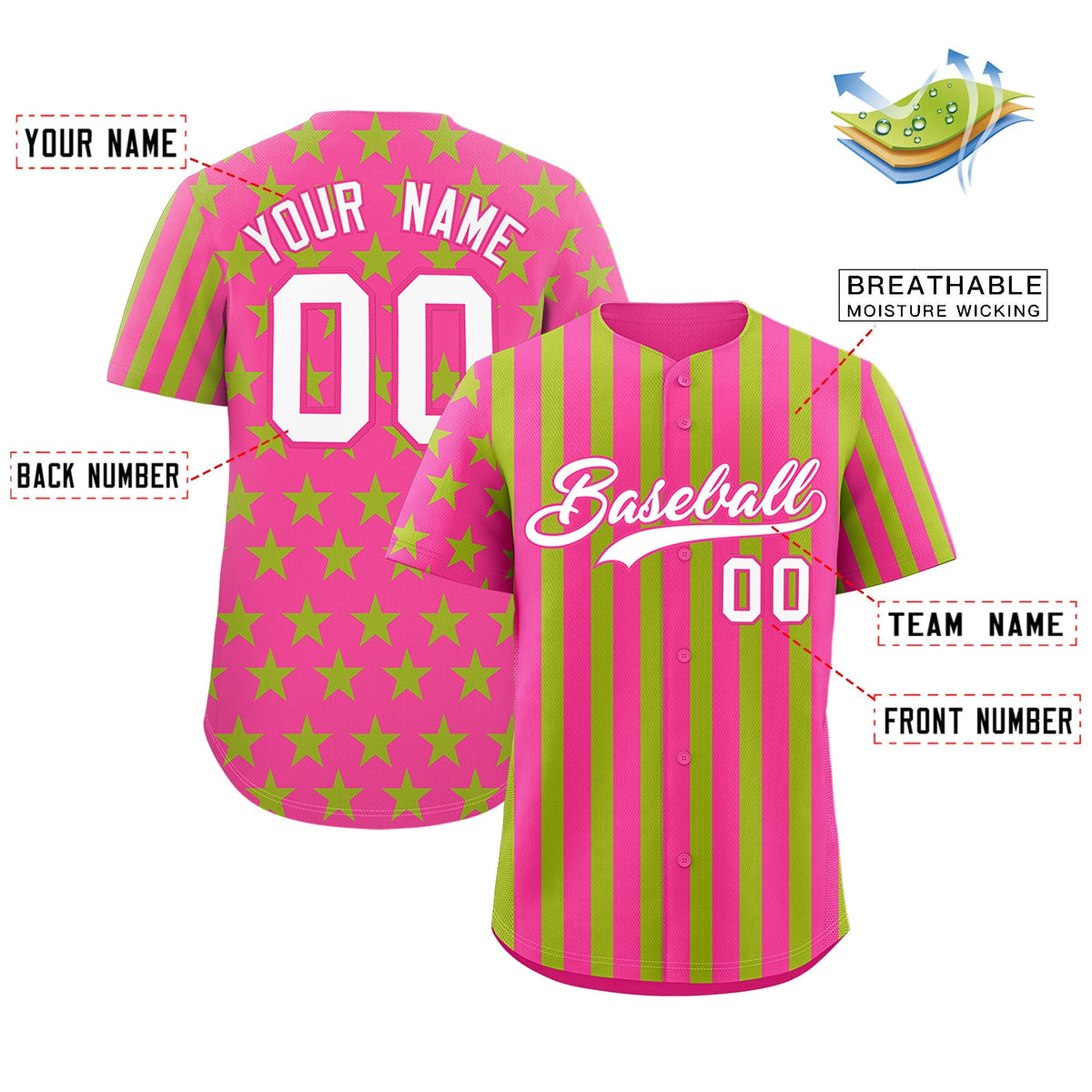 Custom Pink Neon Green American Flag Graffiti Pattern Baseball Jersey| KXKSHOP