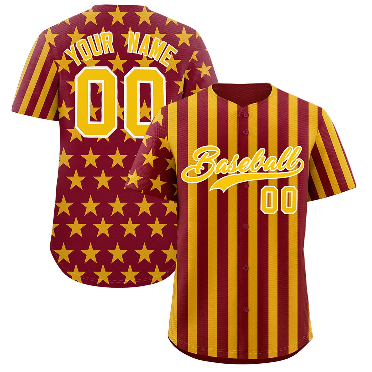 Custom Crimson Gold American Flag Graffiti Pattern Baseball Jersey| KXKSHOP