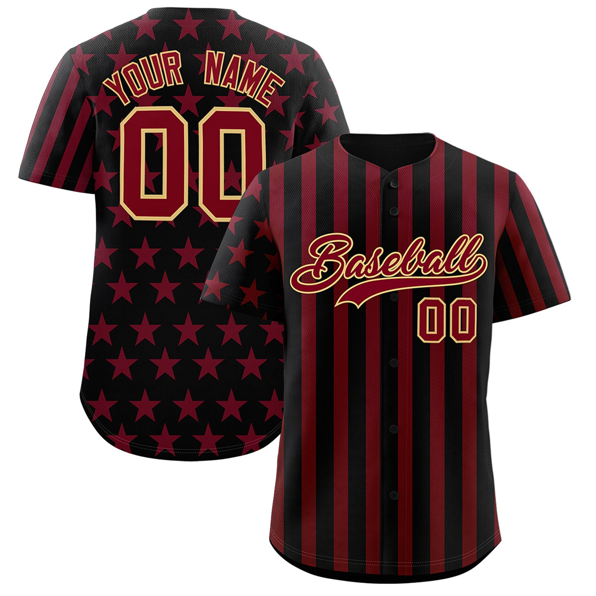 Custom Black Crimson American Flag Graffiti Pattern Baseball Jersey| KXKSHOP