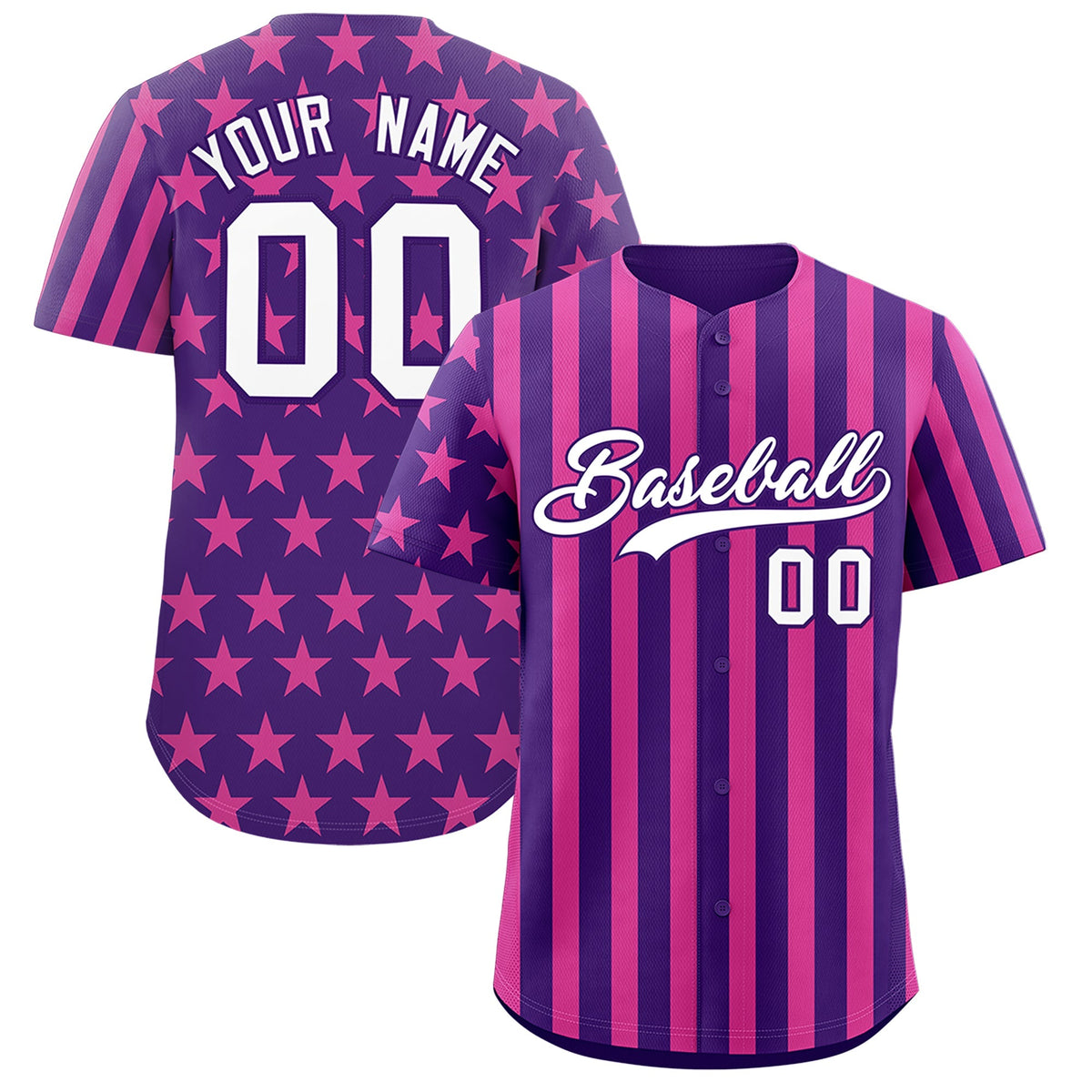 Custom Purple Pink American Flag Graffiti Pattern Baseball Jersey| KXKSHOP