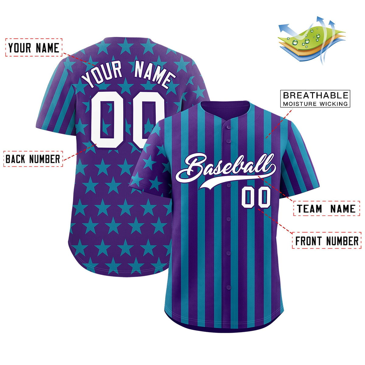 Custom Purple Teal American Flag Graffiti Pattern Baseball Jersey| KXKSHOP