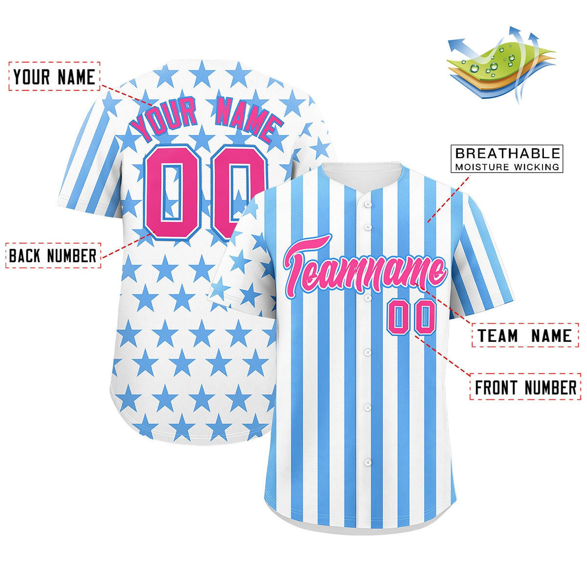 Custom White Powder Blue American Flag Graffiti Pattern Baseball Jersey| KXKSHOP