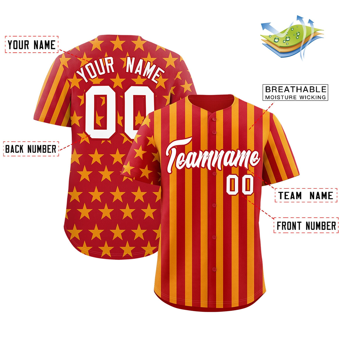 Custom Red Yellow American Flag Graffiti Pattern Baseball Jersey| KXKSHOP