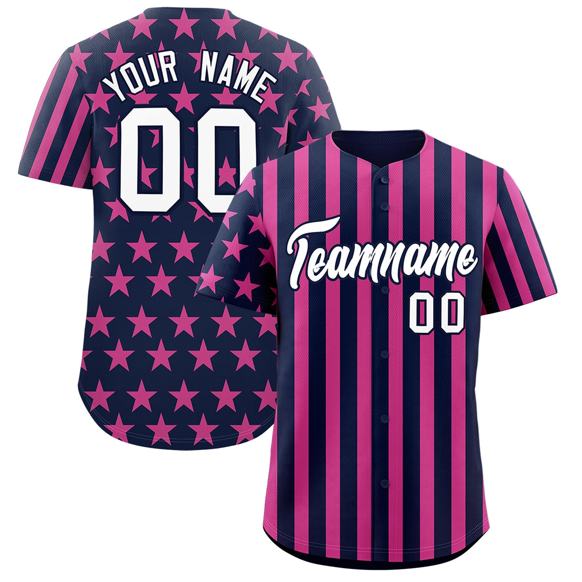 Custom Navy Pink American Flag Graffiti Pattern Baseball Jersey| KXKSHOP