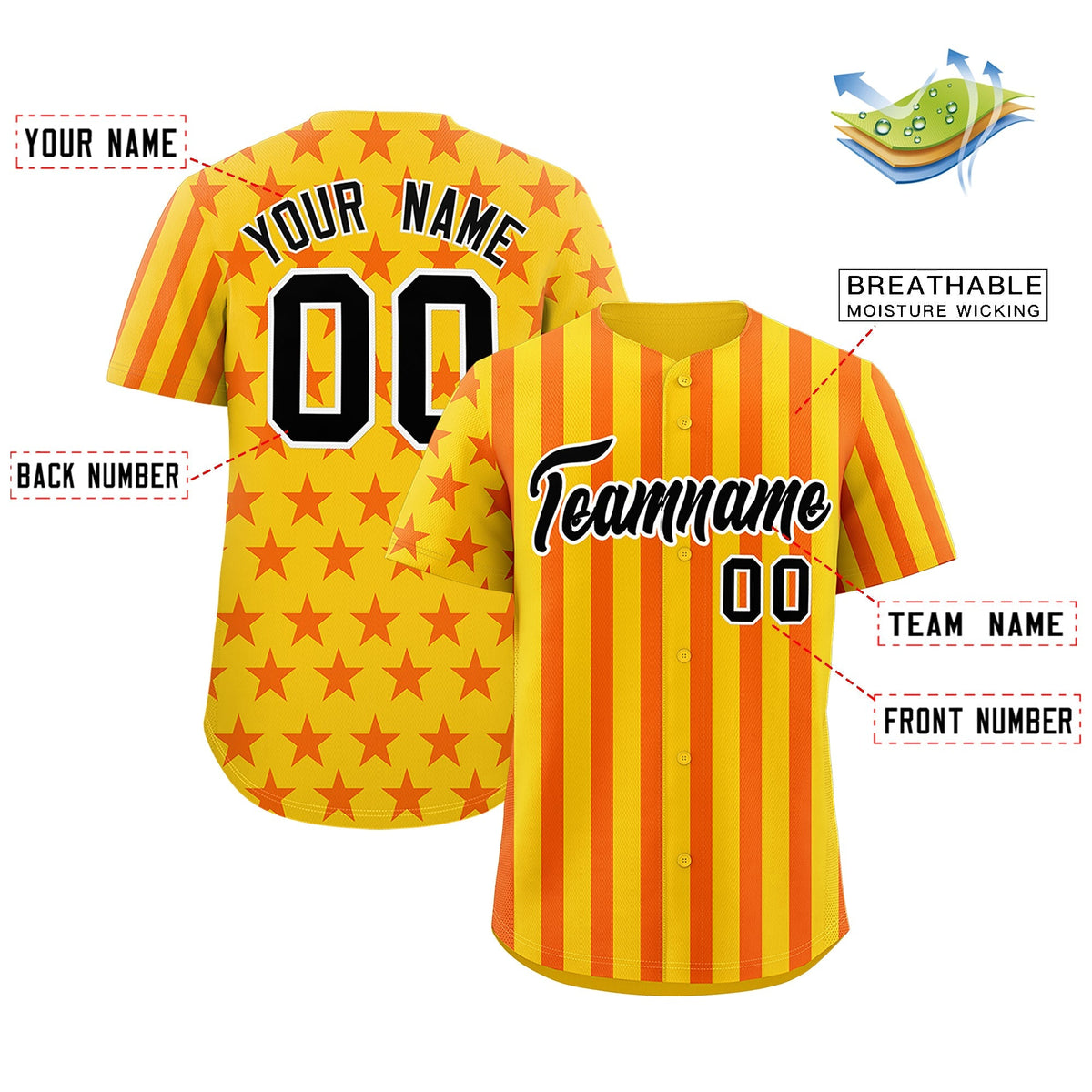 Custom Gold Orange American Flag Graffiti Pattern Baseball Jersey| KXKSHOP