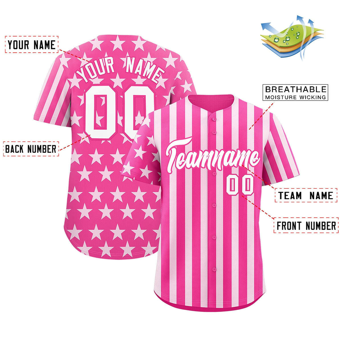 Custom Pink White American Flag Graffiti Pattern Baseball Jersey| KXKSHOP