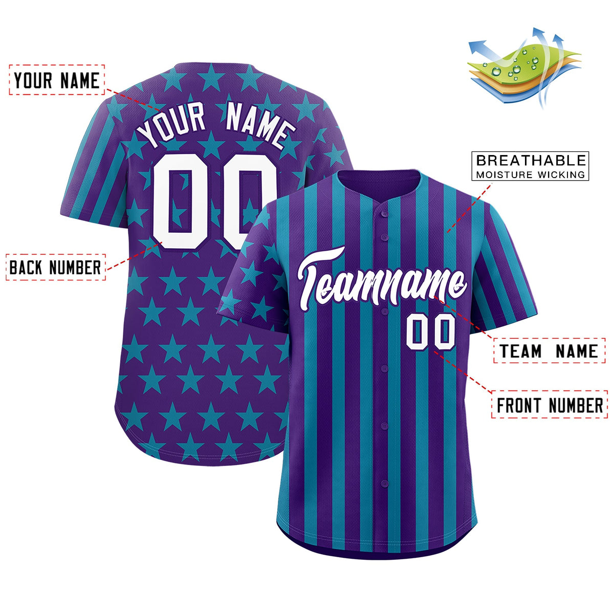 Custom Purple Teal American Flag Graffiti Pattern Baseball Jersey| KXKSHOP