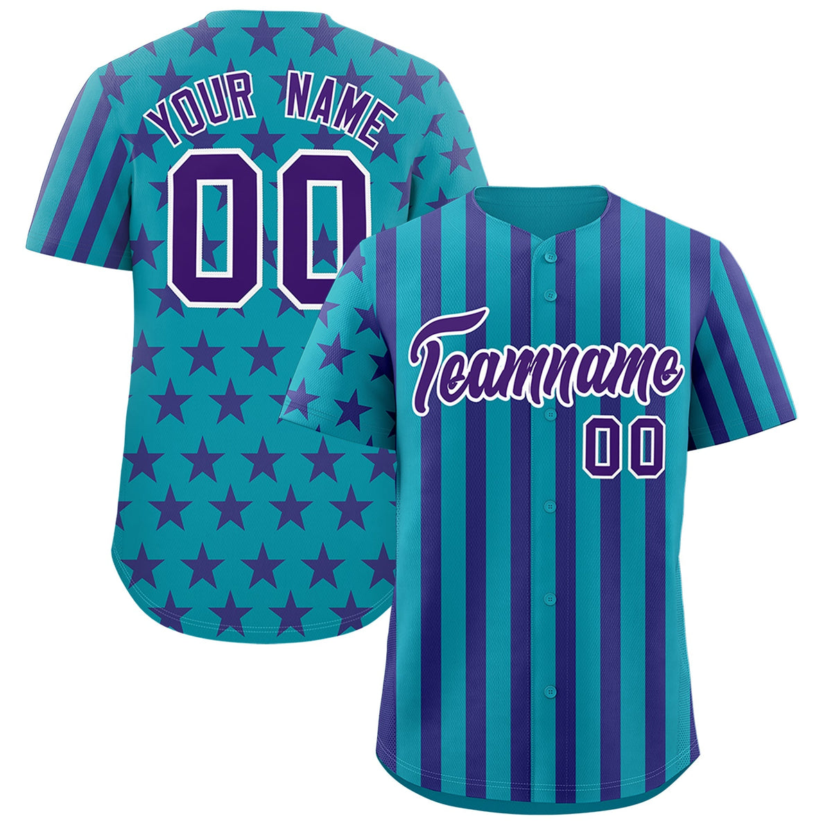 Custom Teal Purple American Flag Graffiti Pattern Baseball Jersey| KXKSHOP